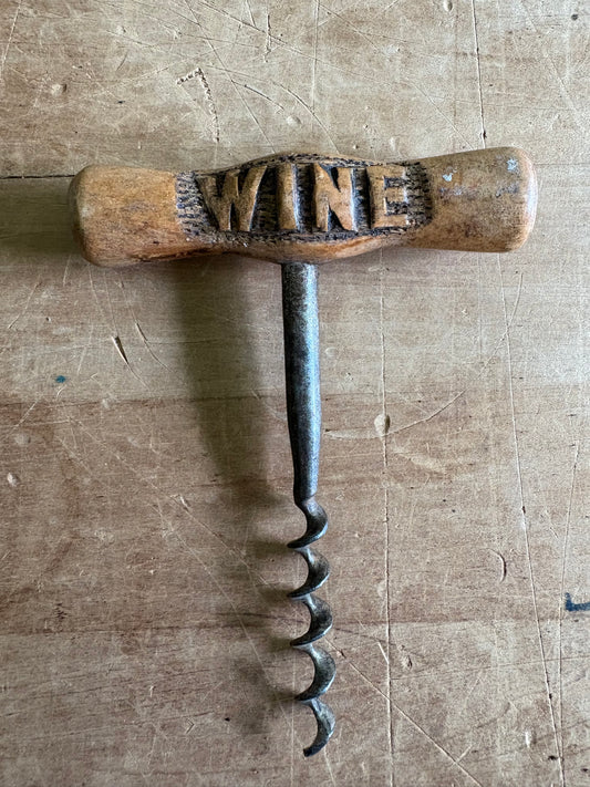 Antique wooden carved wine corkscrew