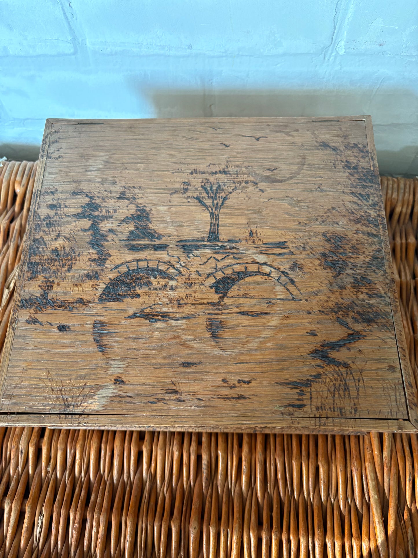 Antique wooden bible box with 1741 German bible