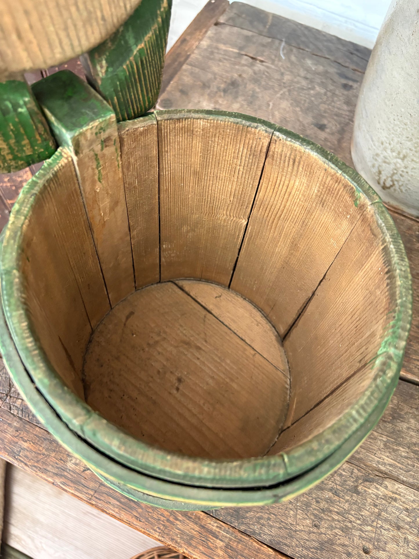 Antique wooden green tankard