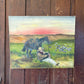 Antique western folk art oil on canvas cowboy painting with horse