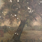 Antique oil painting of primitive salt box home on board | landscape