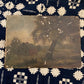 Antique oil painting of primitive salt box home on board | landscape