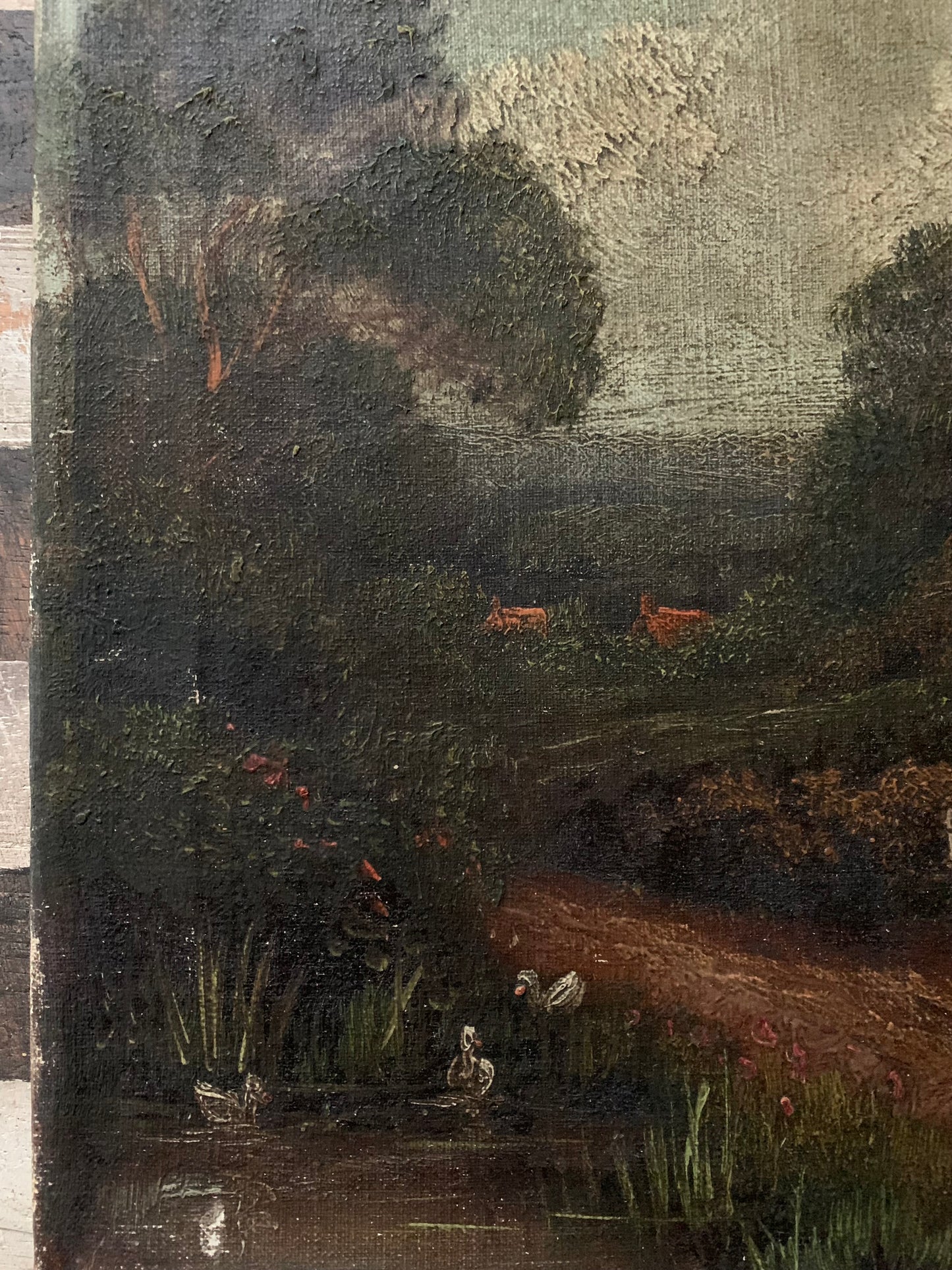 Antique rural landscape painting on canvas