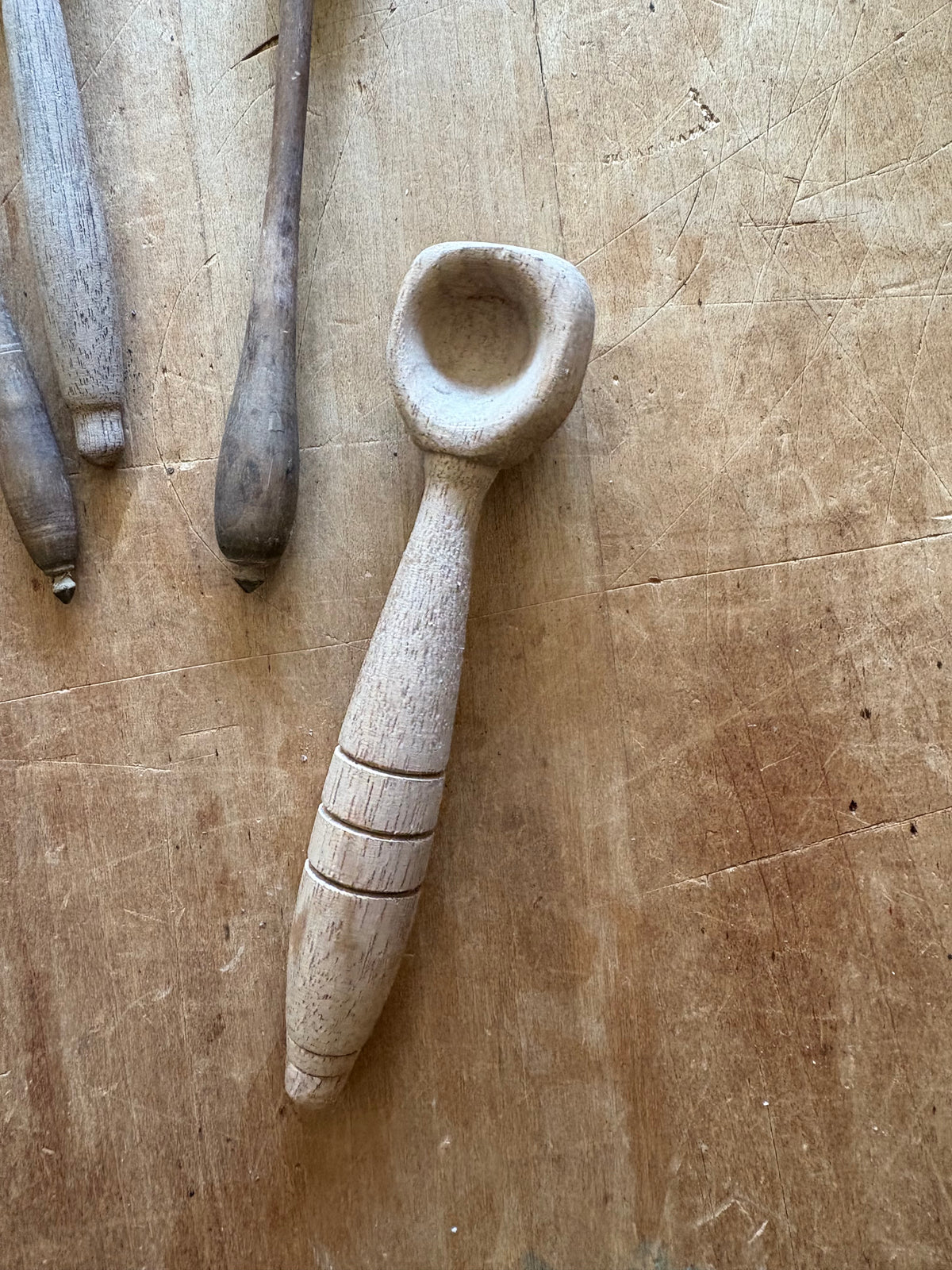 Antique primitive chunky wooden salt spoon