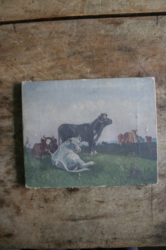 Antique cattle in pasture landscape oil painting on canvas | O Nelson
