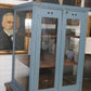 Antique blue paint pie cabinet for general store display | primitive