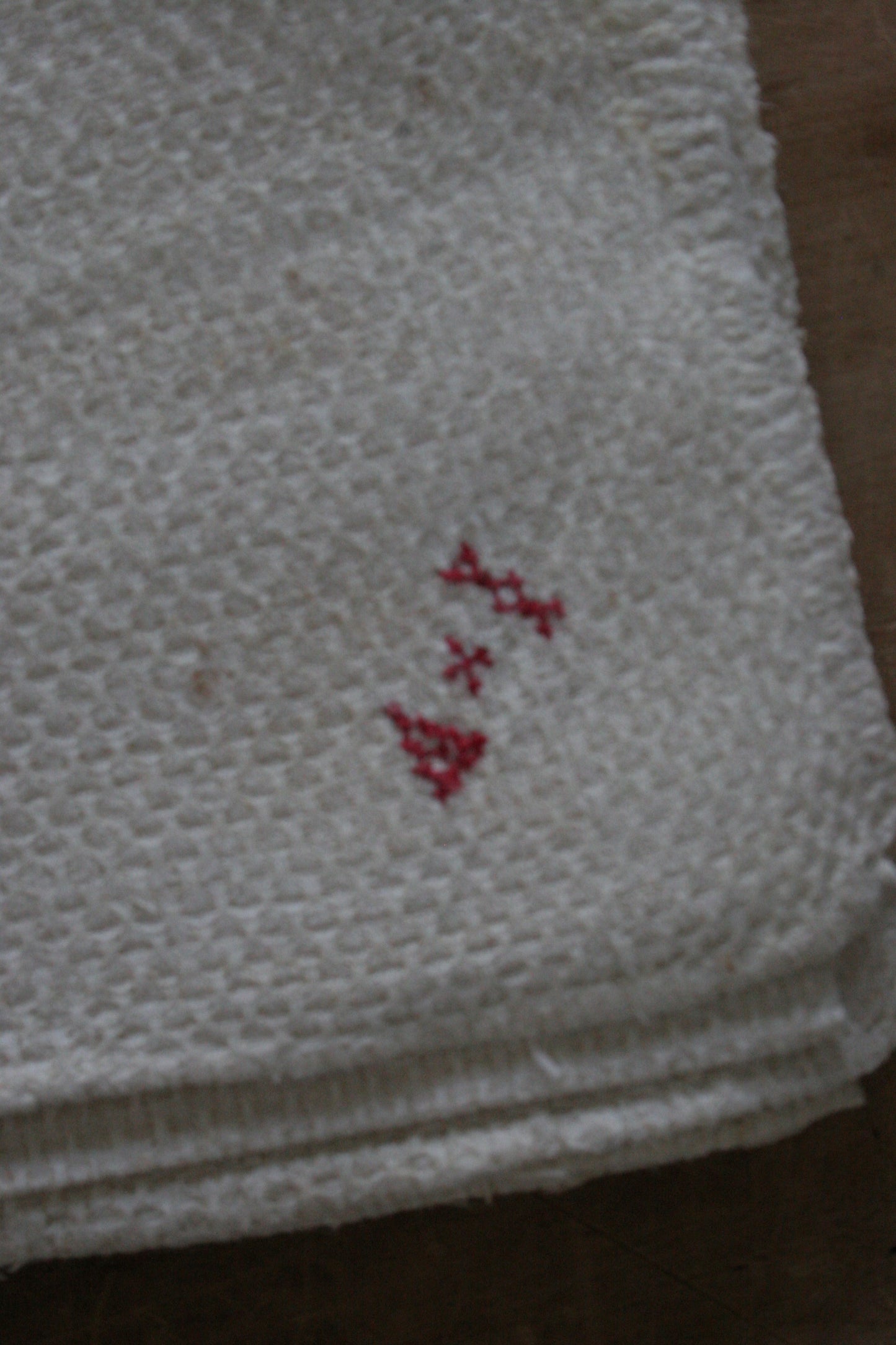 Antique French red monogram tea towel