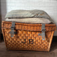 Antique French railway wicker trunk with initials JB | metal latches