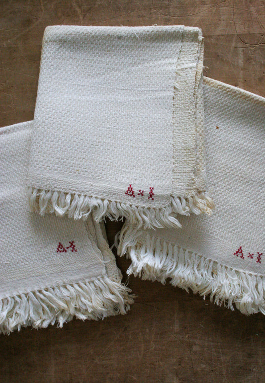 Antique French red monogram tea towels