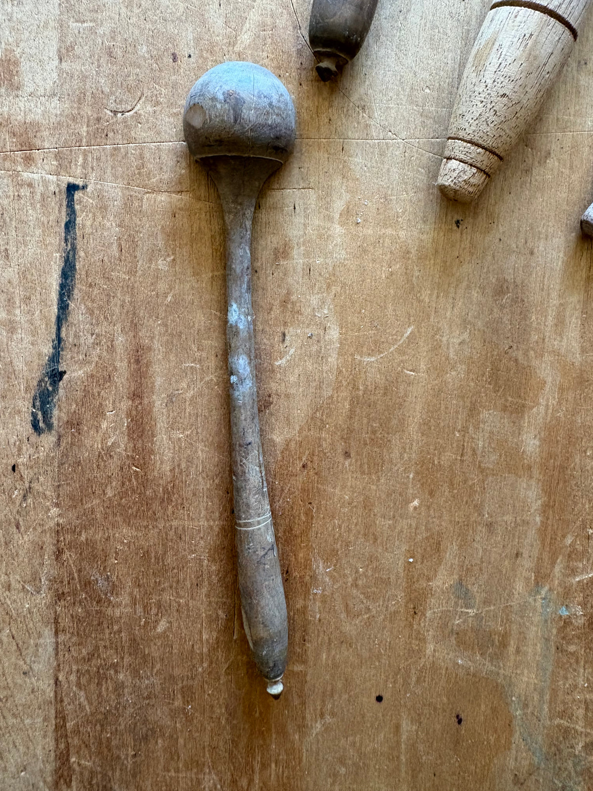 Antique primitive chunky wooden salt spoon