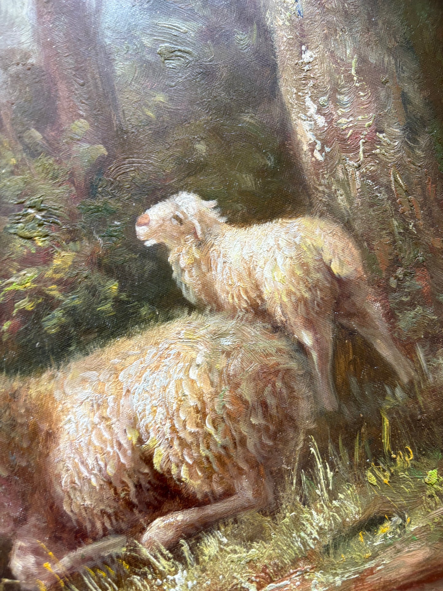 Vintage oil sheep painting on canvas