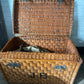 Antique French railway wicker trunk with initials JB | metal latches