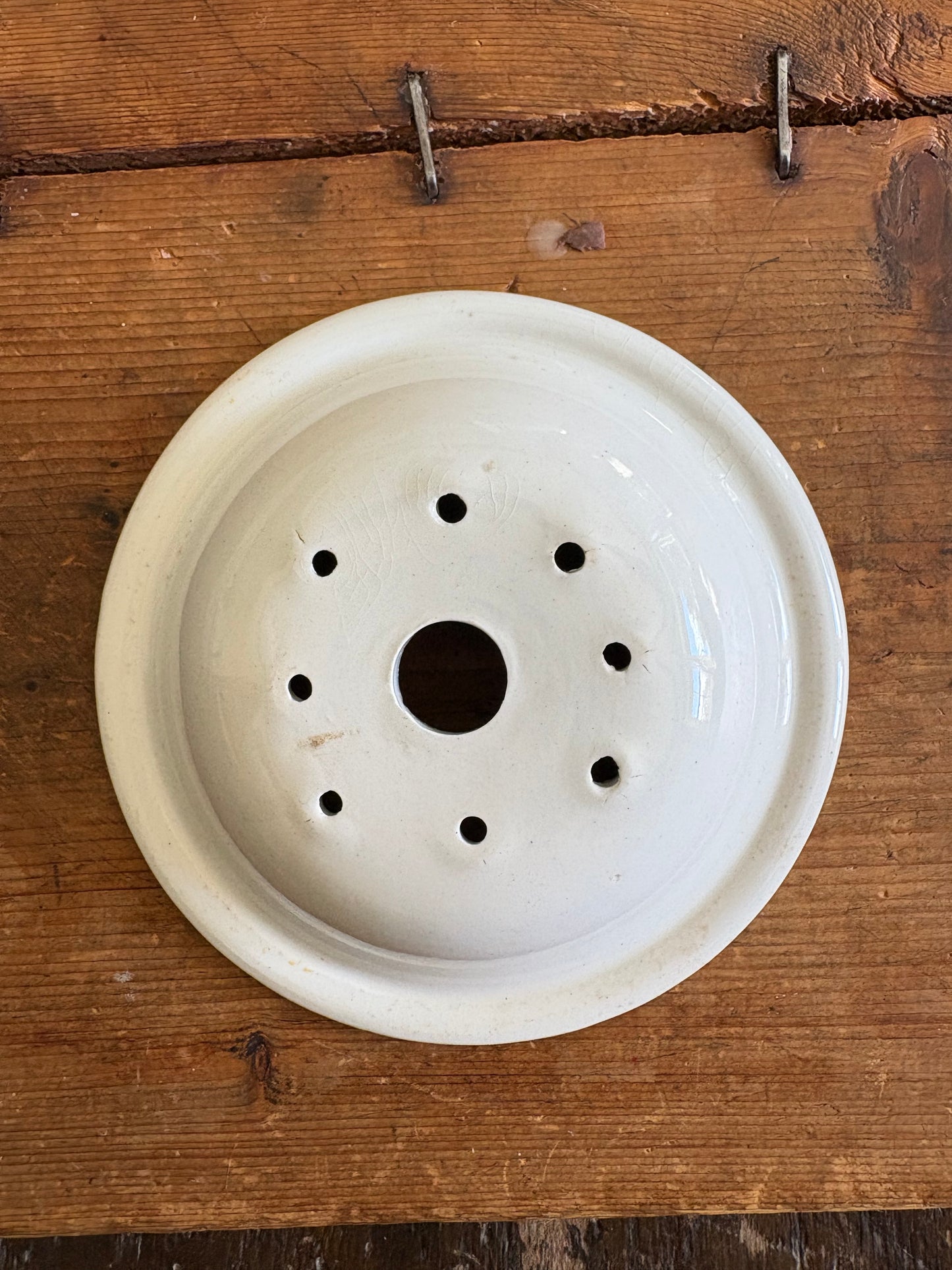 Antique ironstone dairy soap strainer