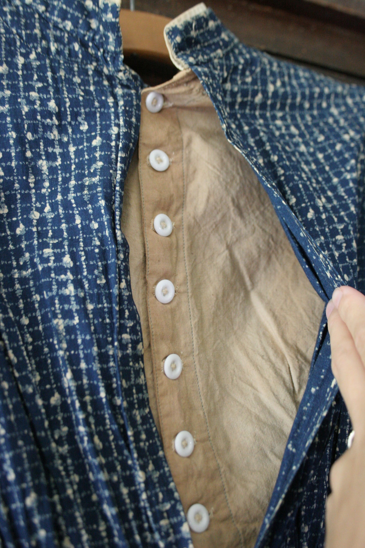 Antique victorian calico blue house dress