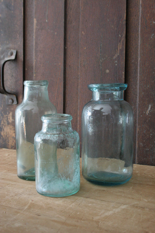 Antique early blue glass jars