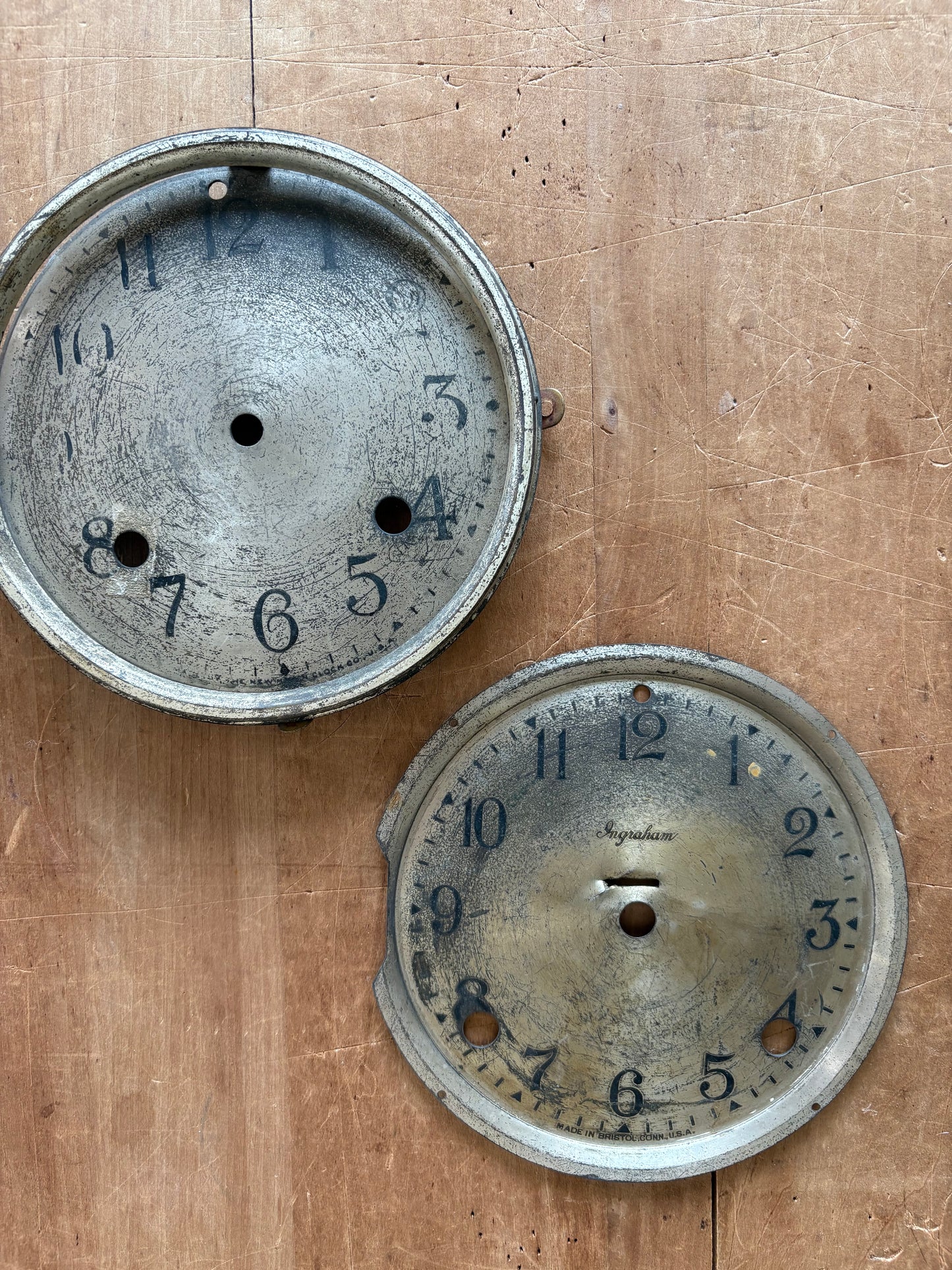 Vintage metal clock face set of two