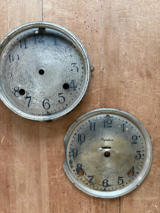 Vintage metal clock face set of two