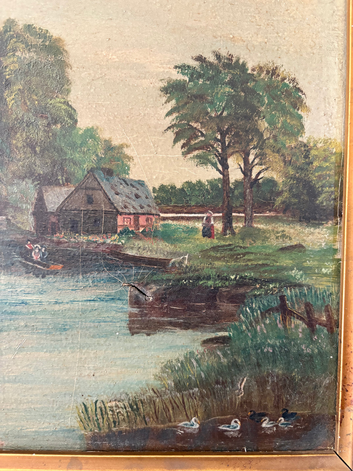 Antique oil painting on canvas | landscape cottage