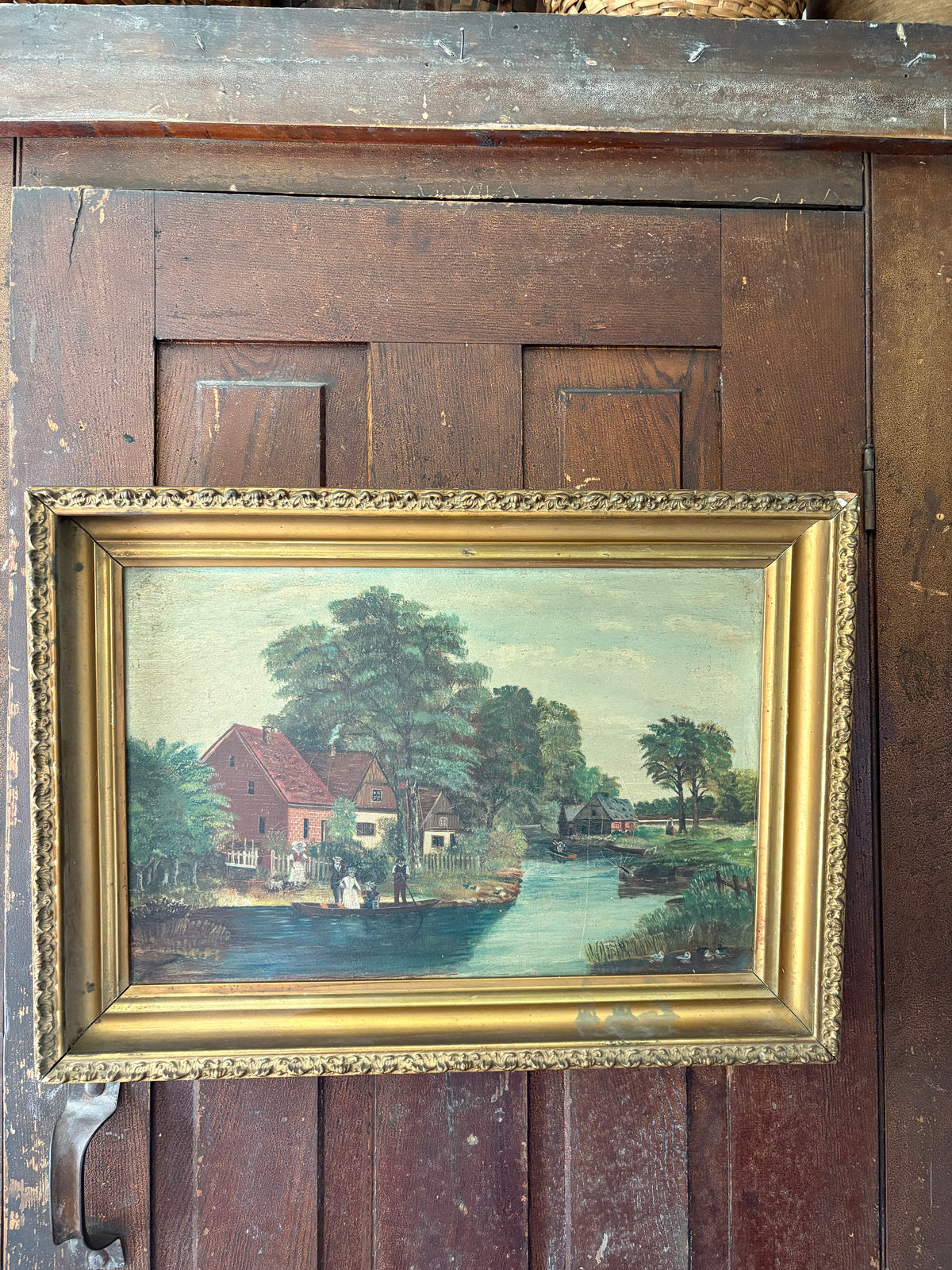 Antique oil painting on canvas | landscape cottage