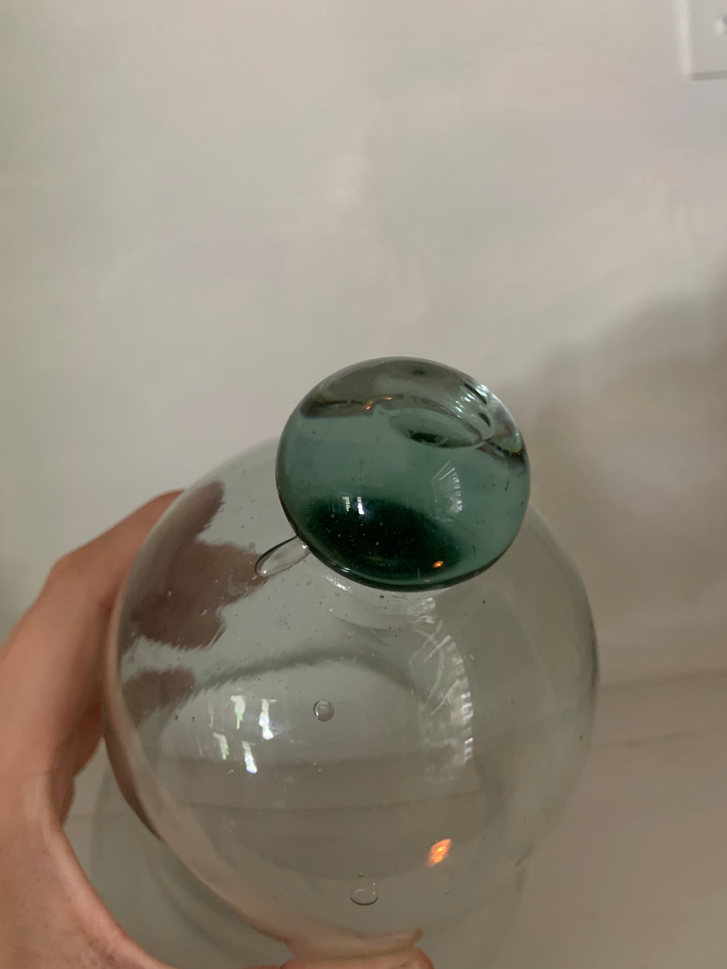 Antique French green blown glass cloche