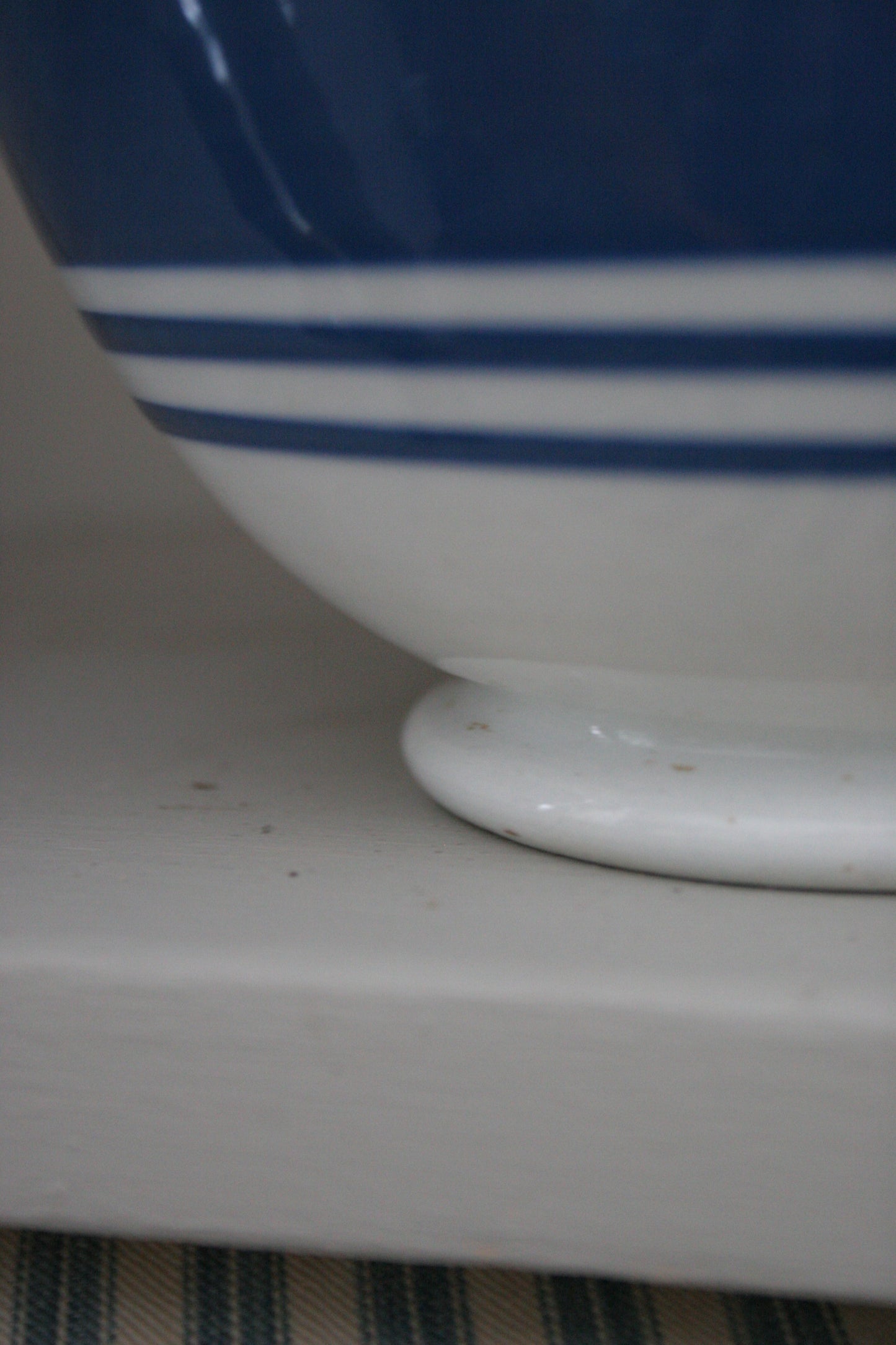 Antique blue stripe footed bowl