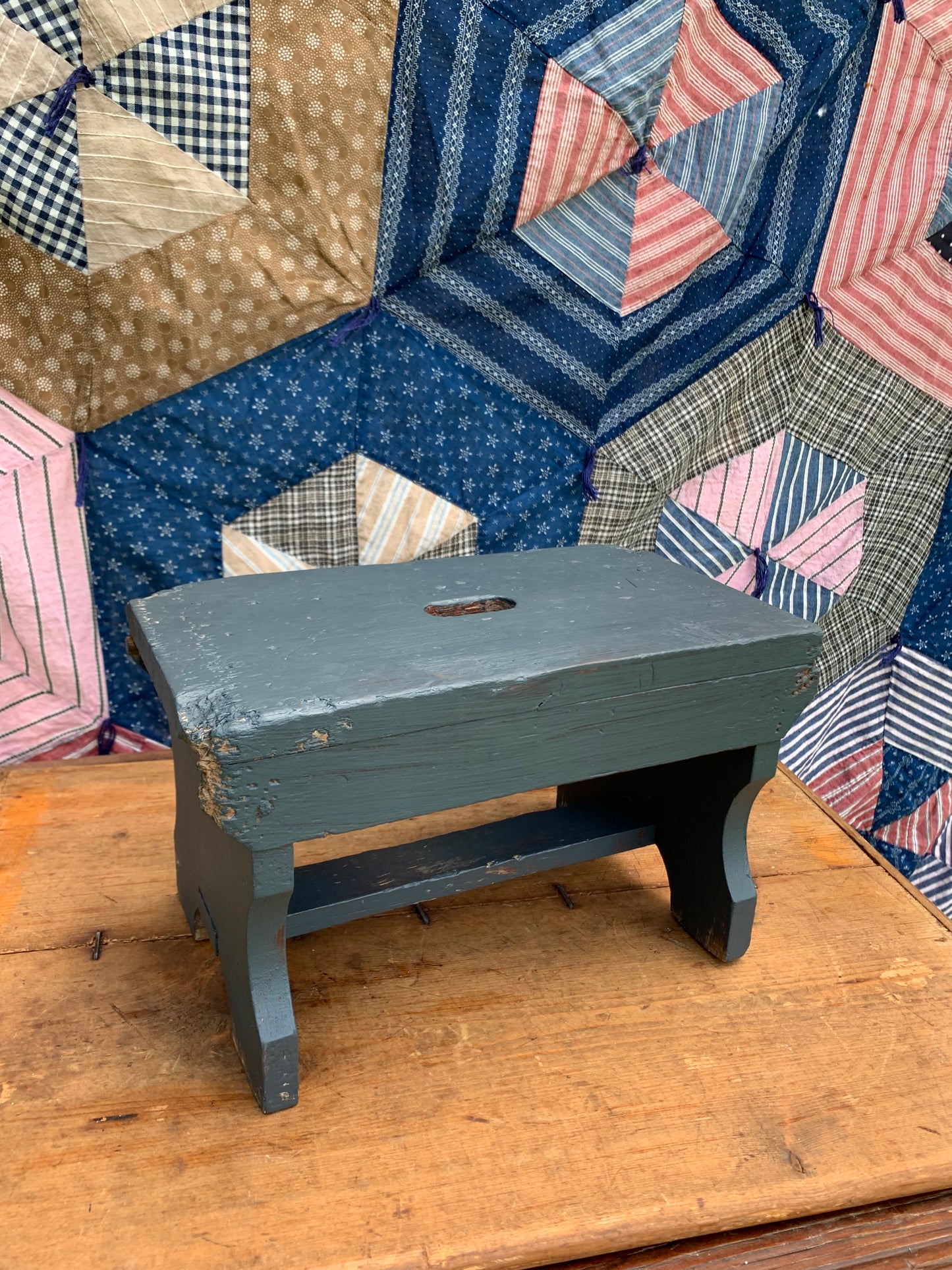Vintage blue painted stool