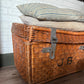 Antique French railway wicker trunk with initials JB | metal latches