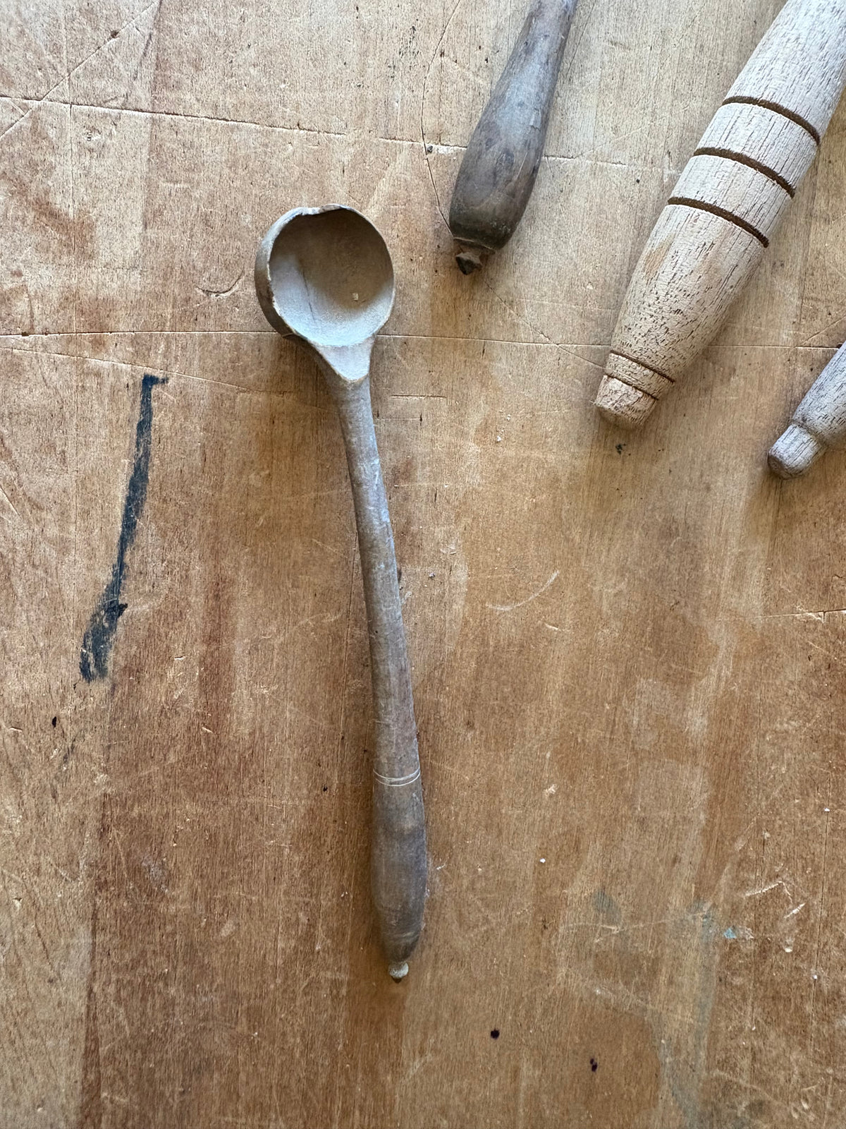 Antique primitive chunky wooden salt spoon