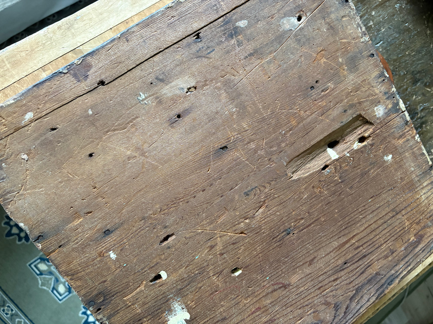 Antique early primitive wall cabinet with scallops