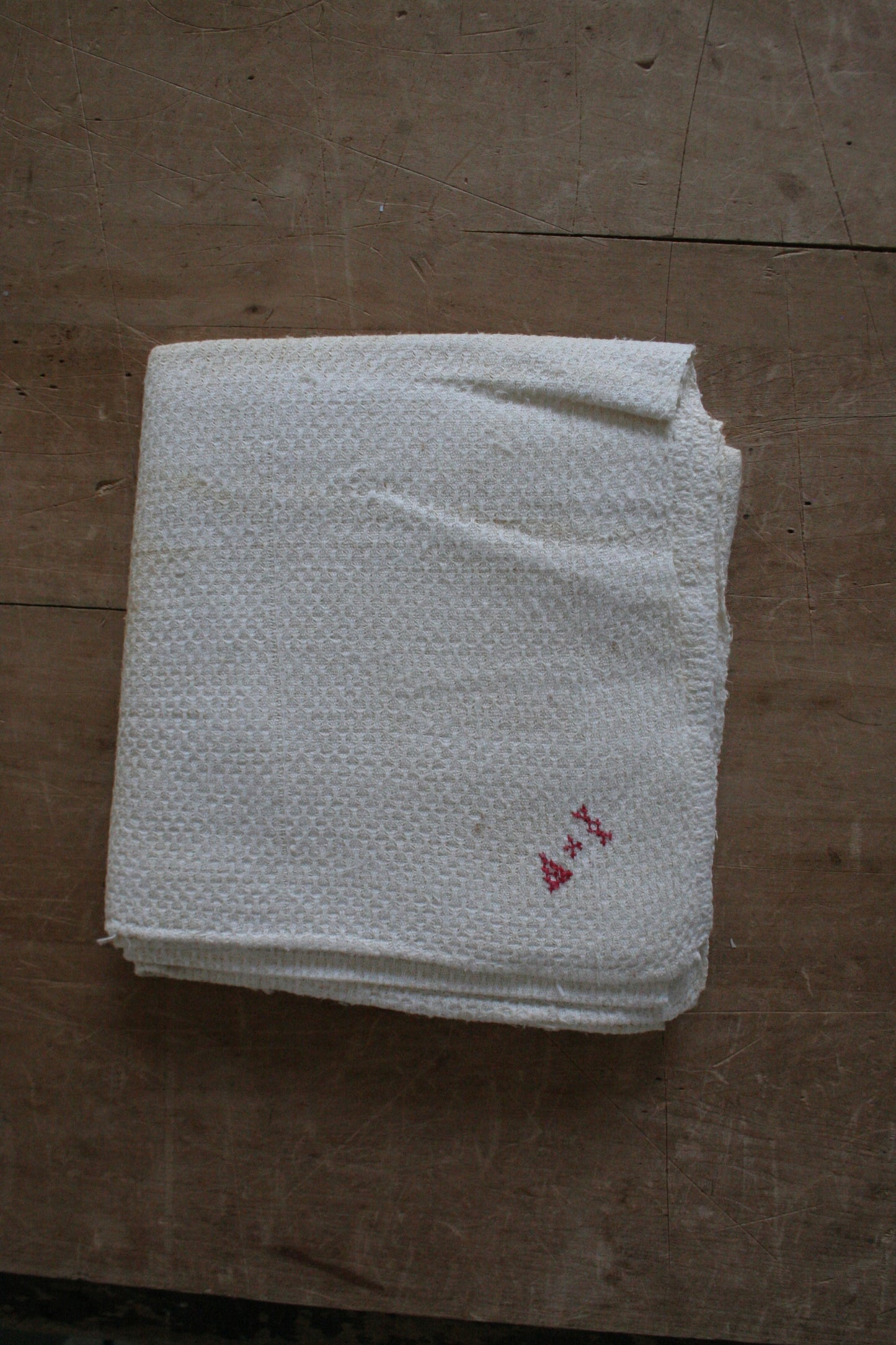 Antique French red monogram tea towel