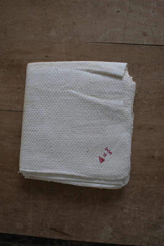 Antique French red monogram tea towel