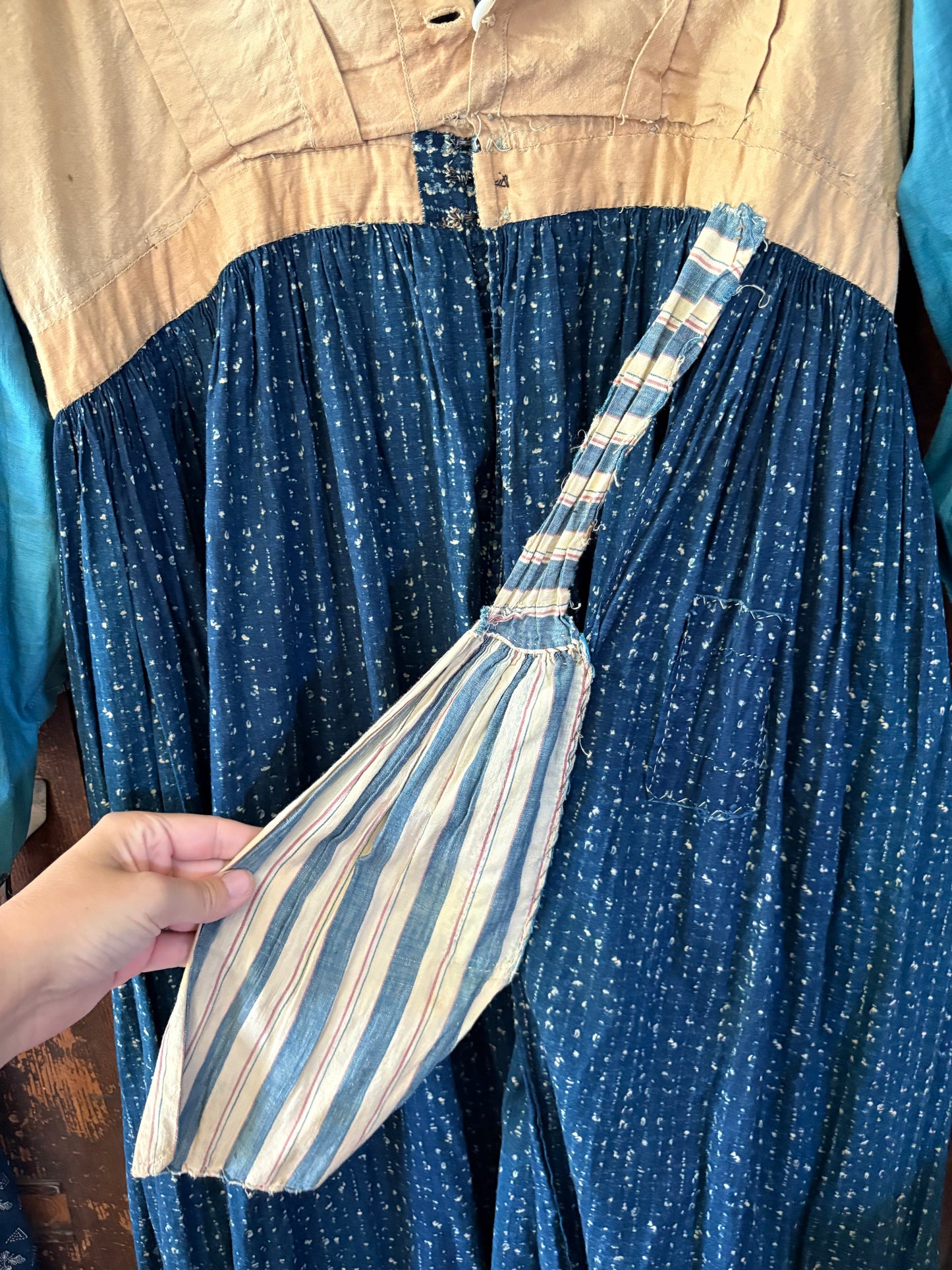 Antique victorian calico blue house dress
