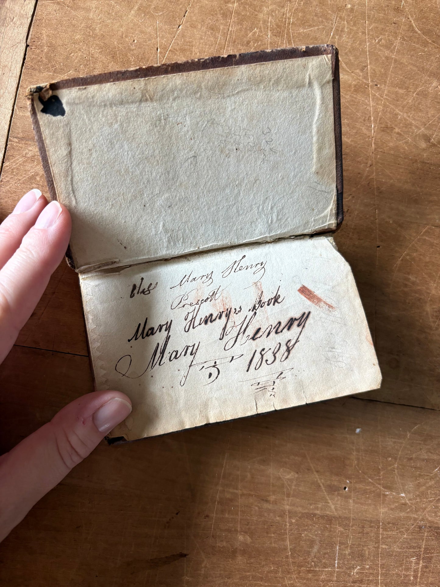 1831 second edition of "The New and Improved Camp Meeting Hymn Book” leather book