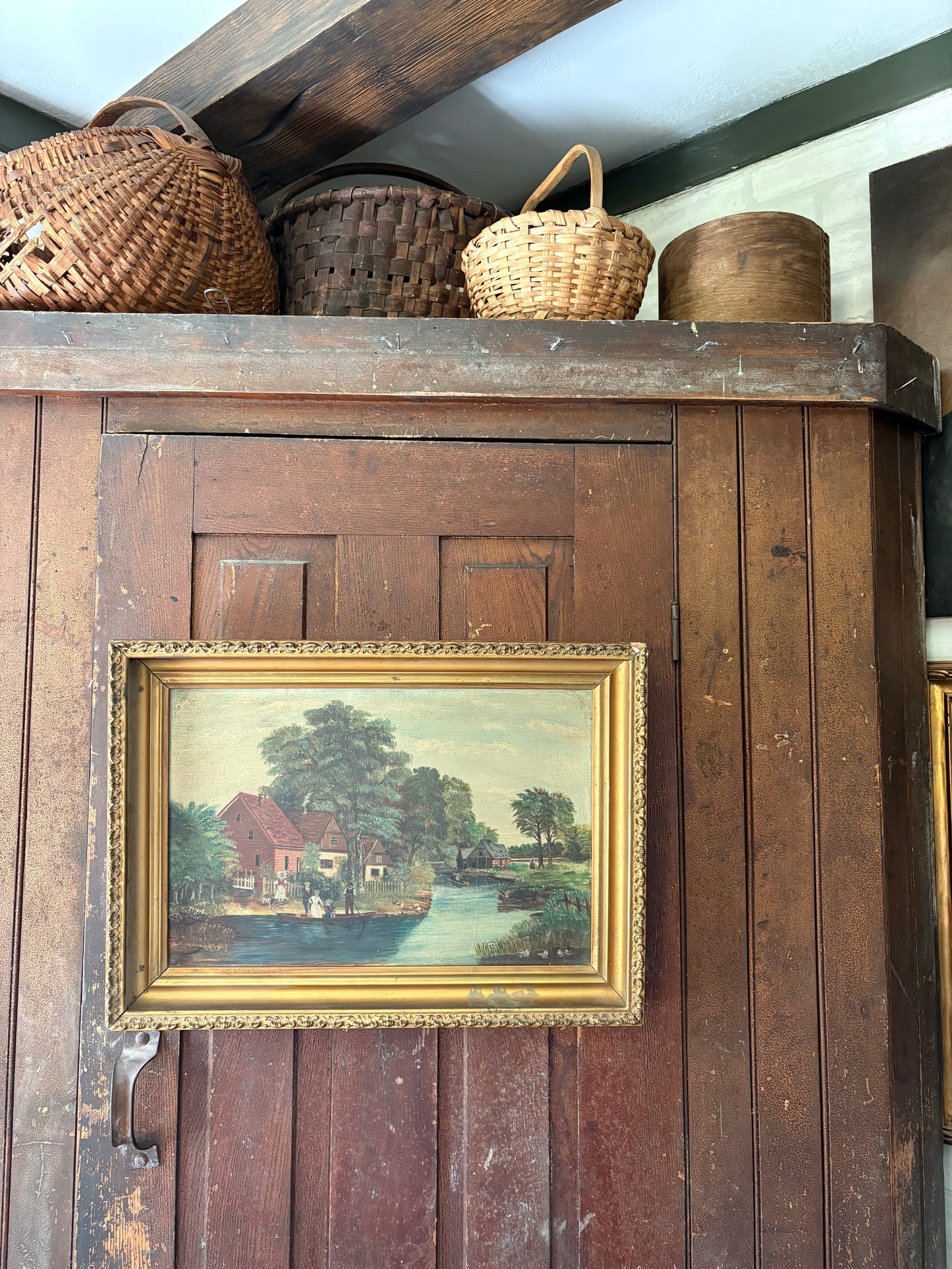 Antique oil painting on canvas | landscape cottage