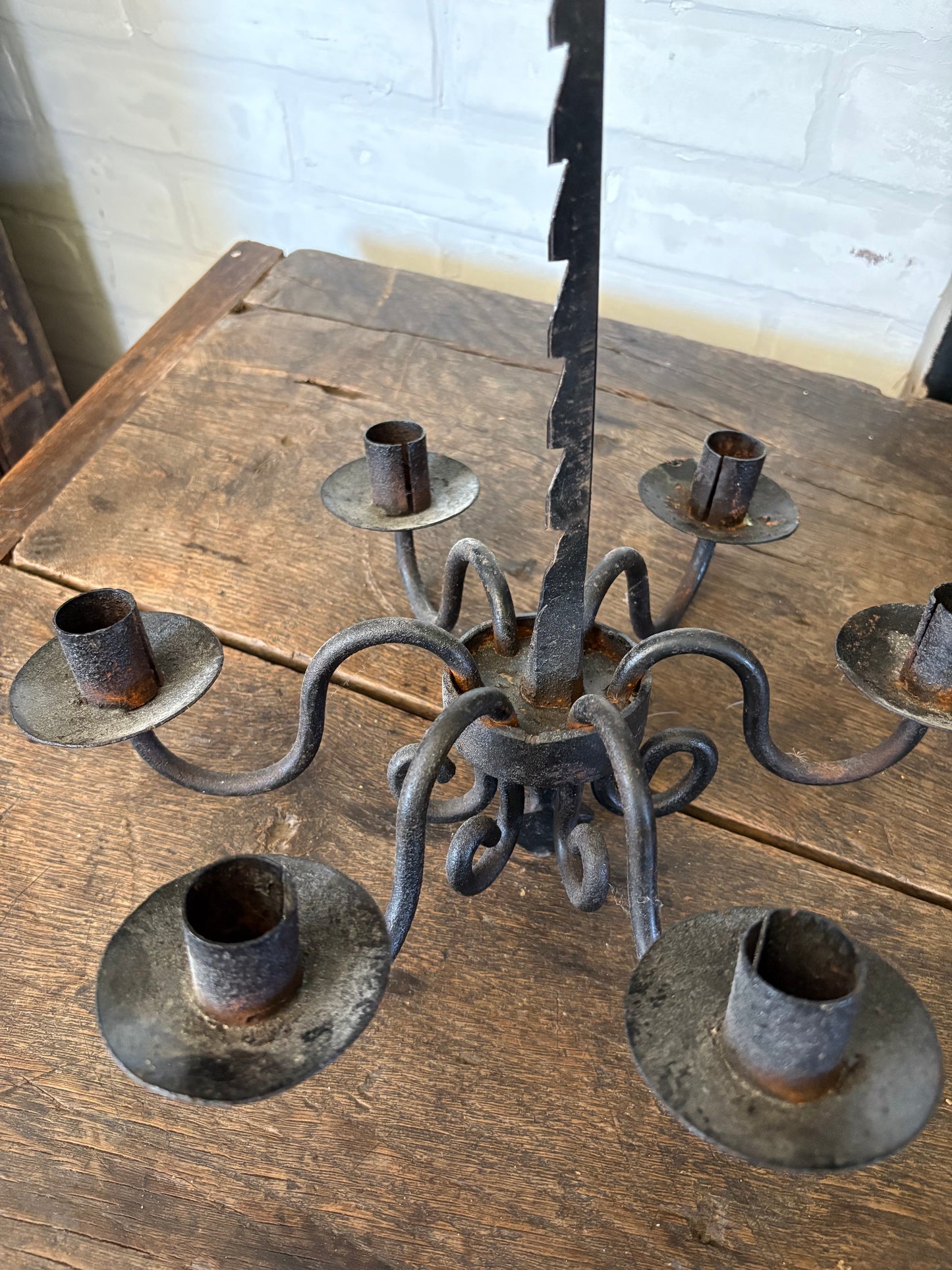 Antique wrought iron candle chandelier