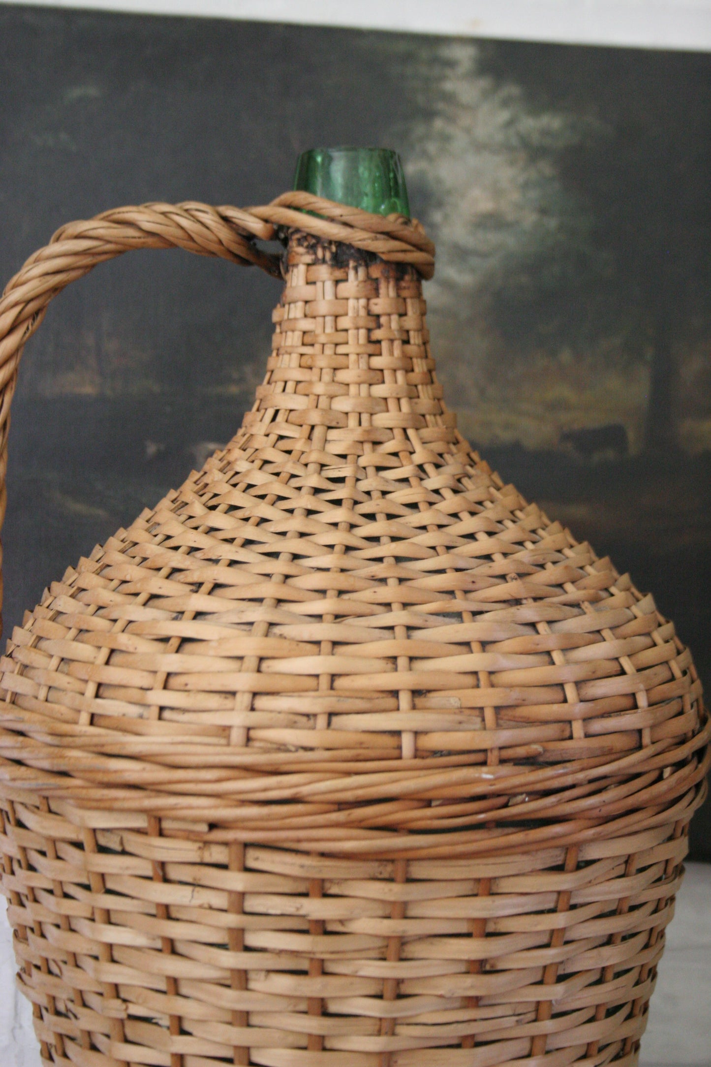 Antique large French wicker wine demijohn jug