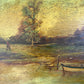 Antique oil painting on board landscape framed & signed