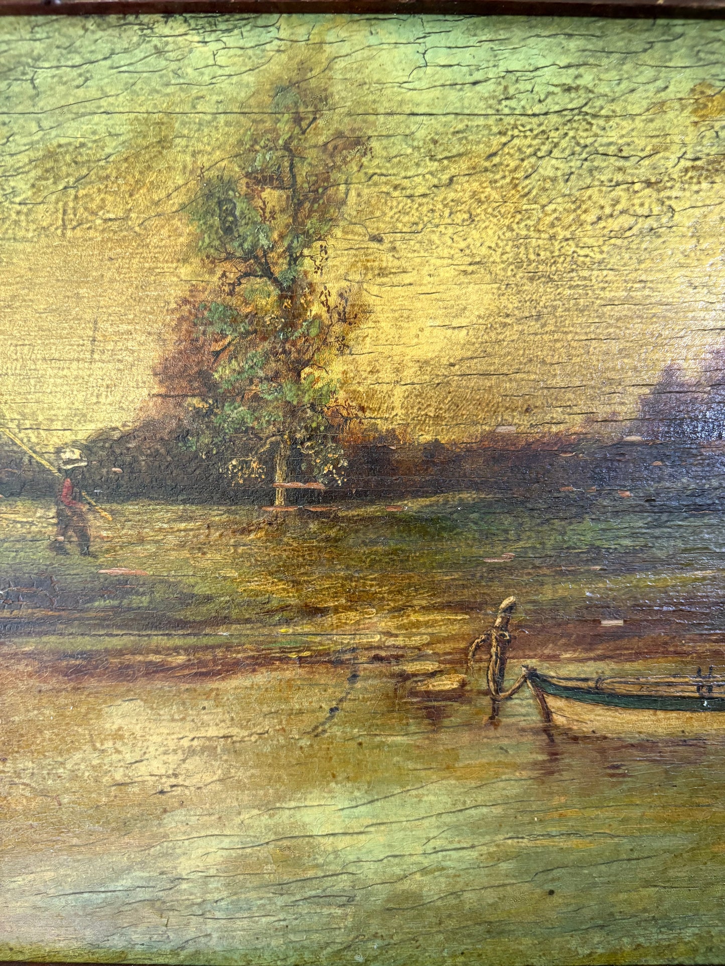 Antique oil painting on board landscape framed & signed