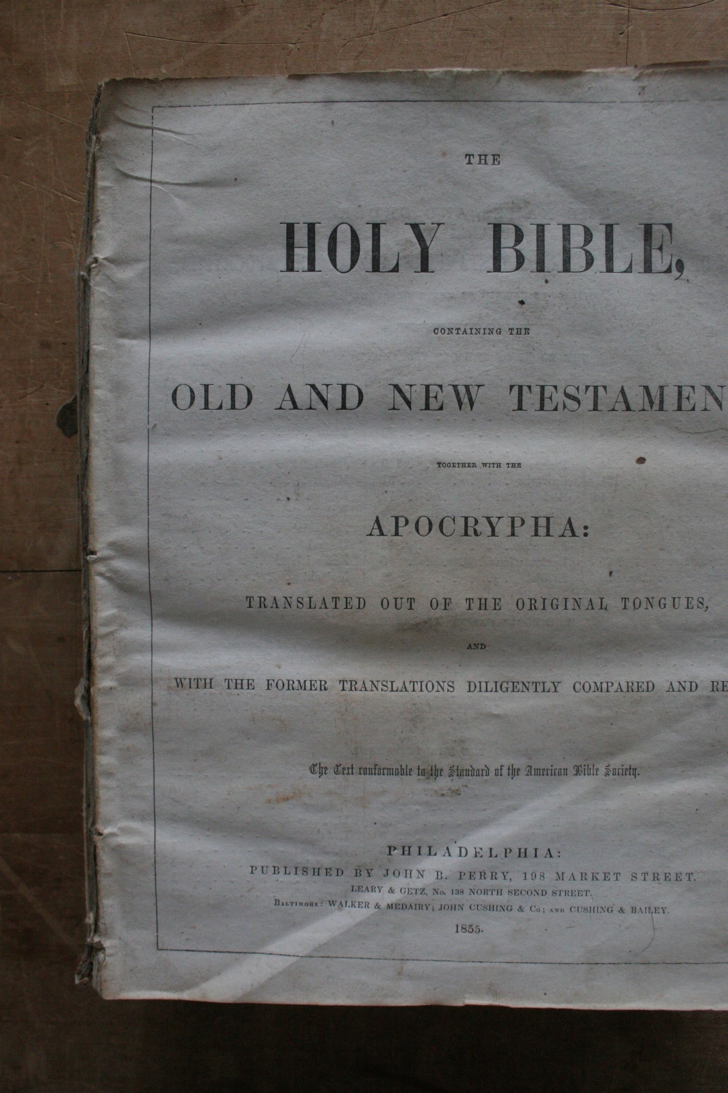 Antique family large Bible 1855 including apocrypha