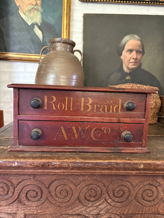 Antique A.W. Co “Roll Braid” Victorian spool drawer cabinet