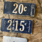 Vintage double sided cardboard & metal price tags | general store