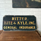 Vintage Blair Sign Co Double Side Hanger Insurance Sign Ritter Hite Kyle | gilded lettering