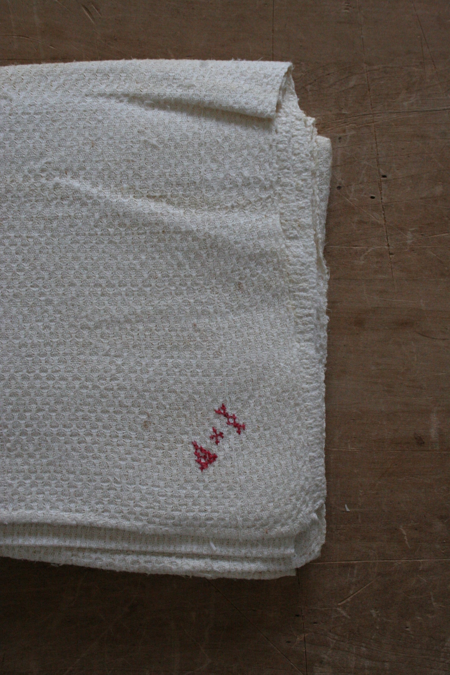 Antique French red monogram tea towel