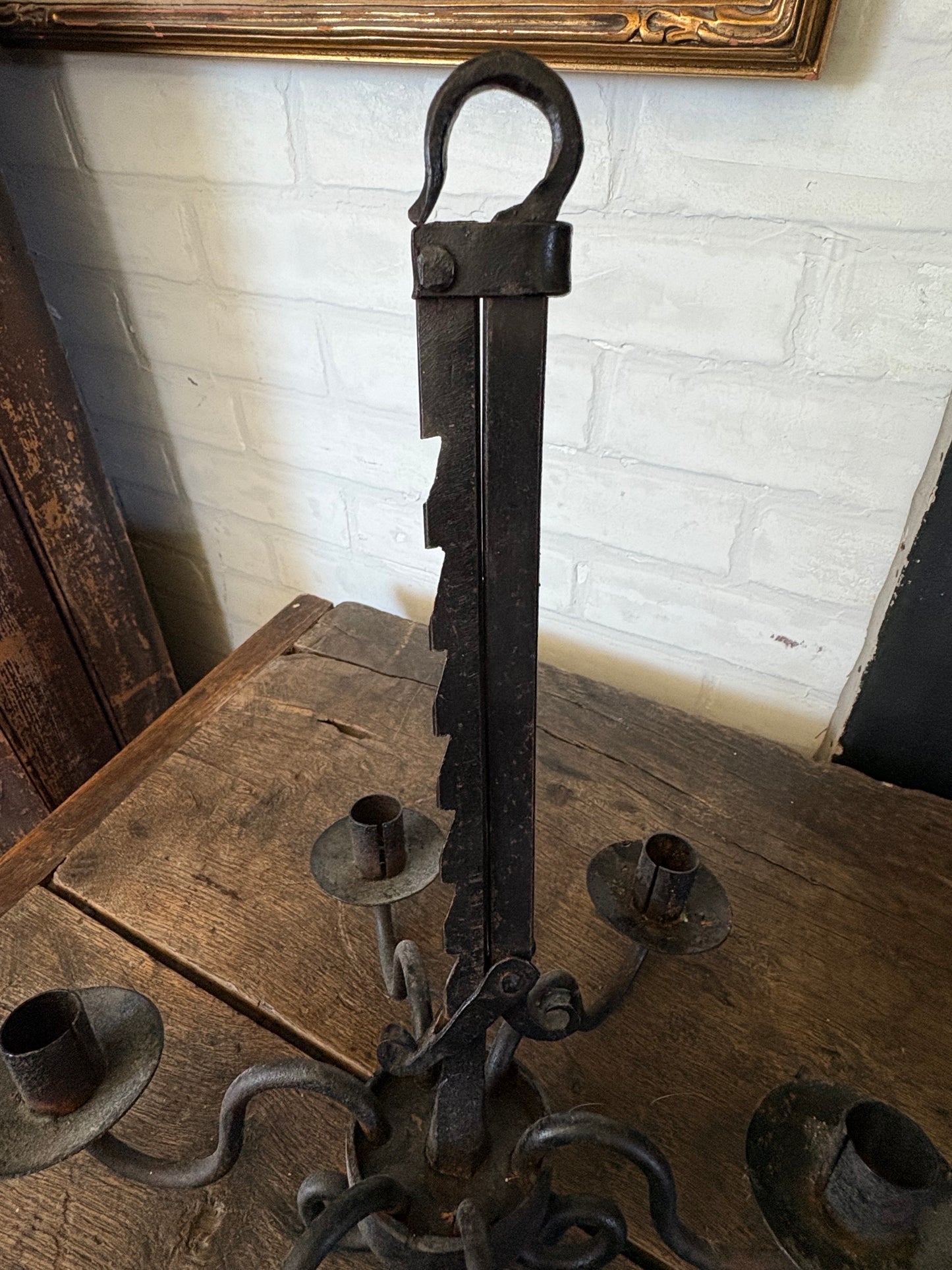 Antique wrought iron candle chandelier