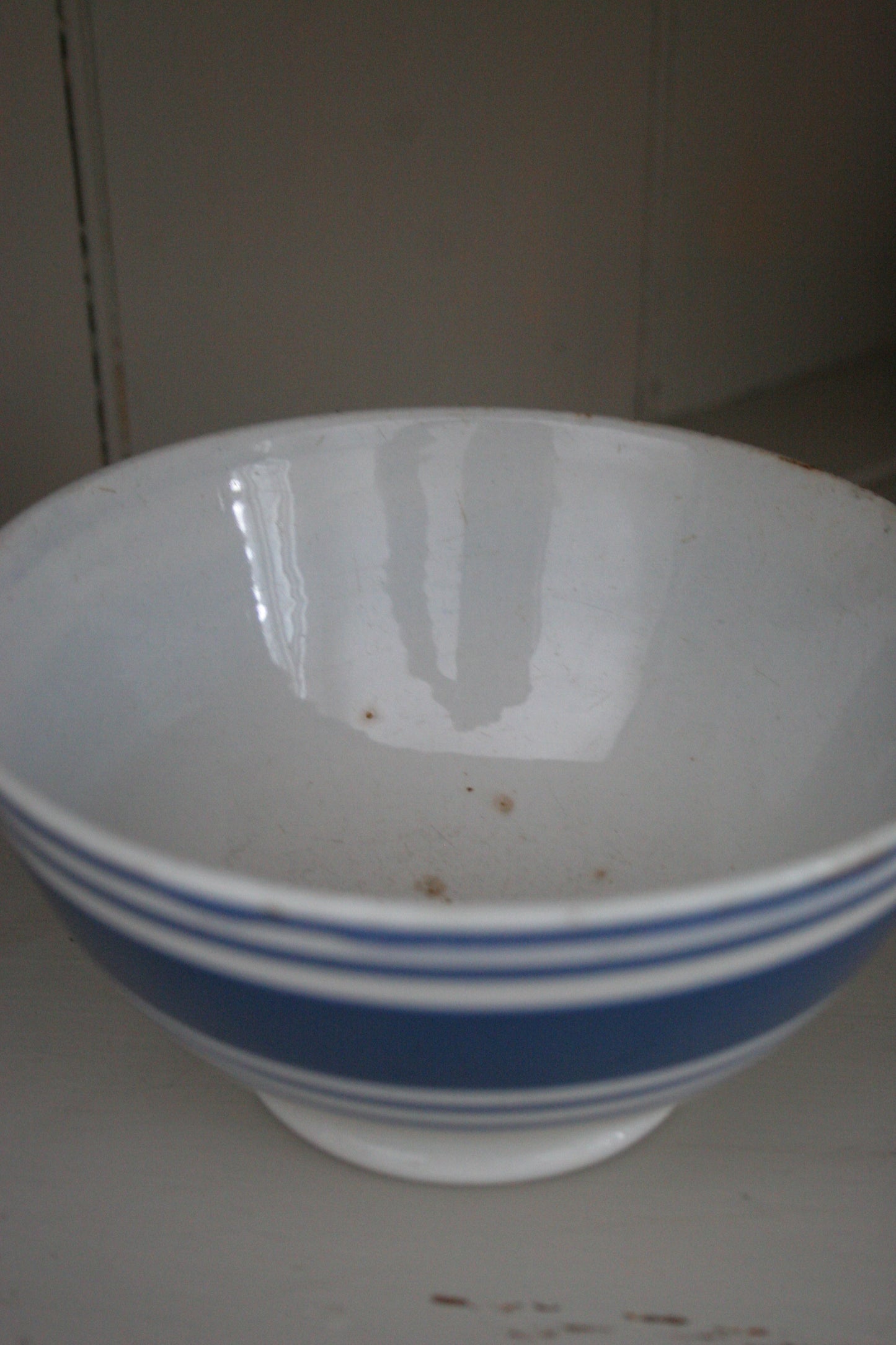 Antique blue stripe footed bowl