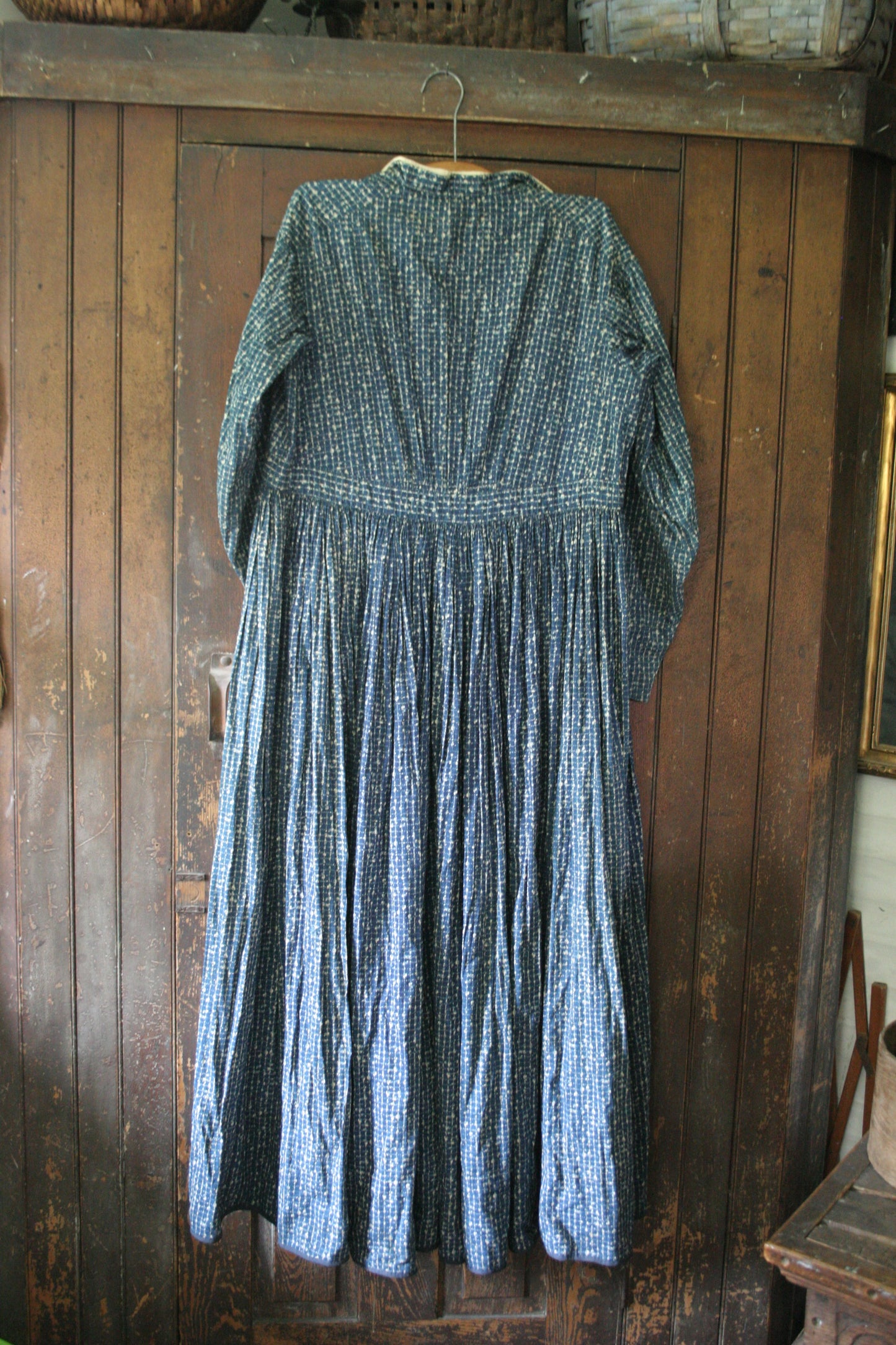 Antique victorian calico blue house dress