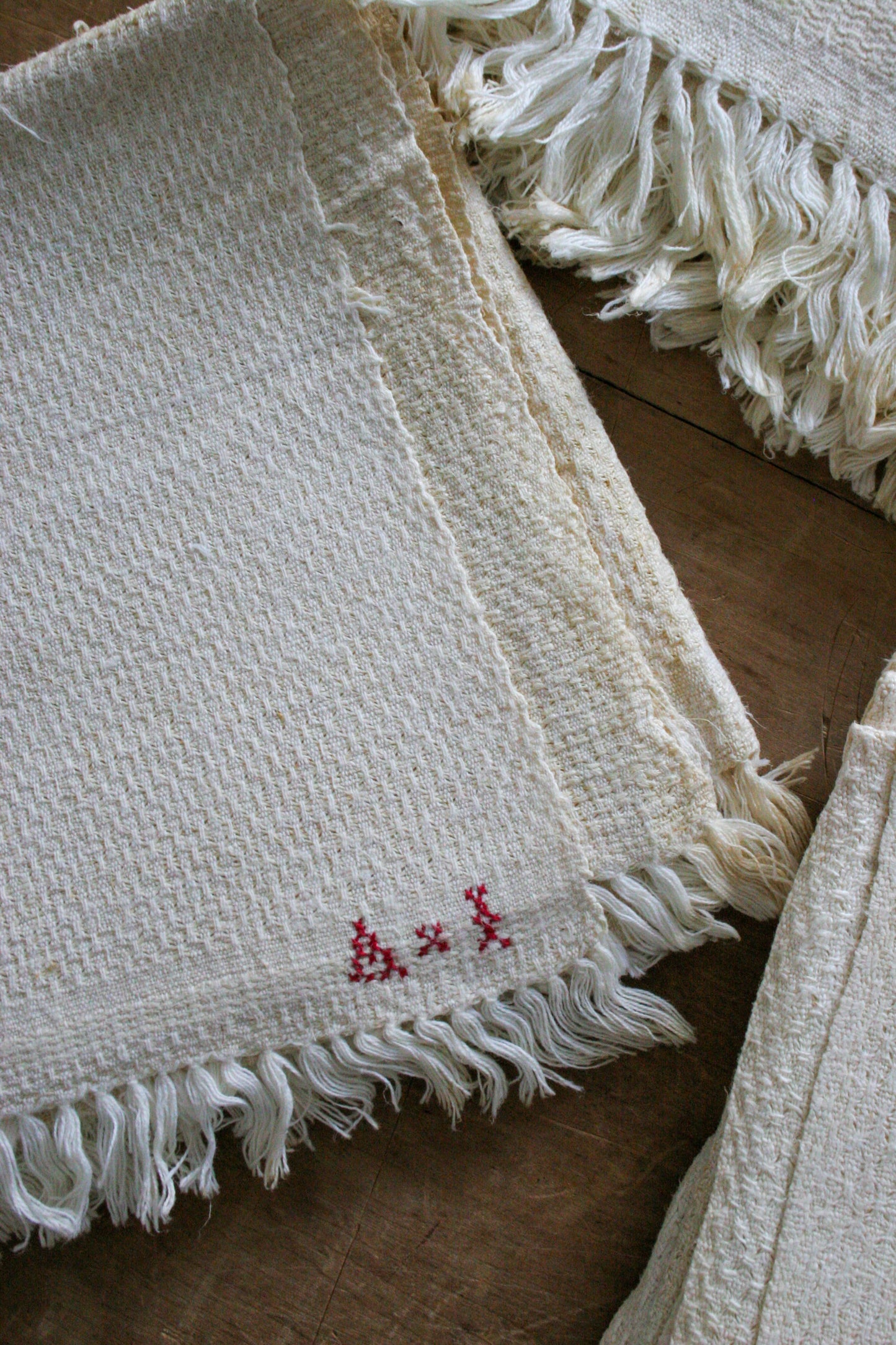 Antique French red monogram tea towels