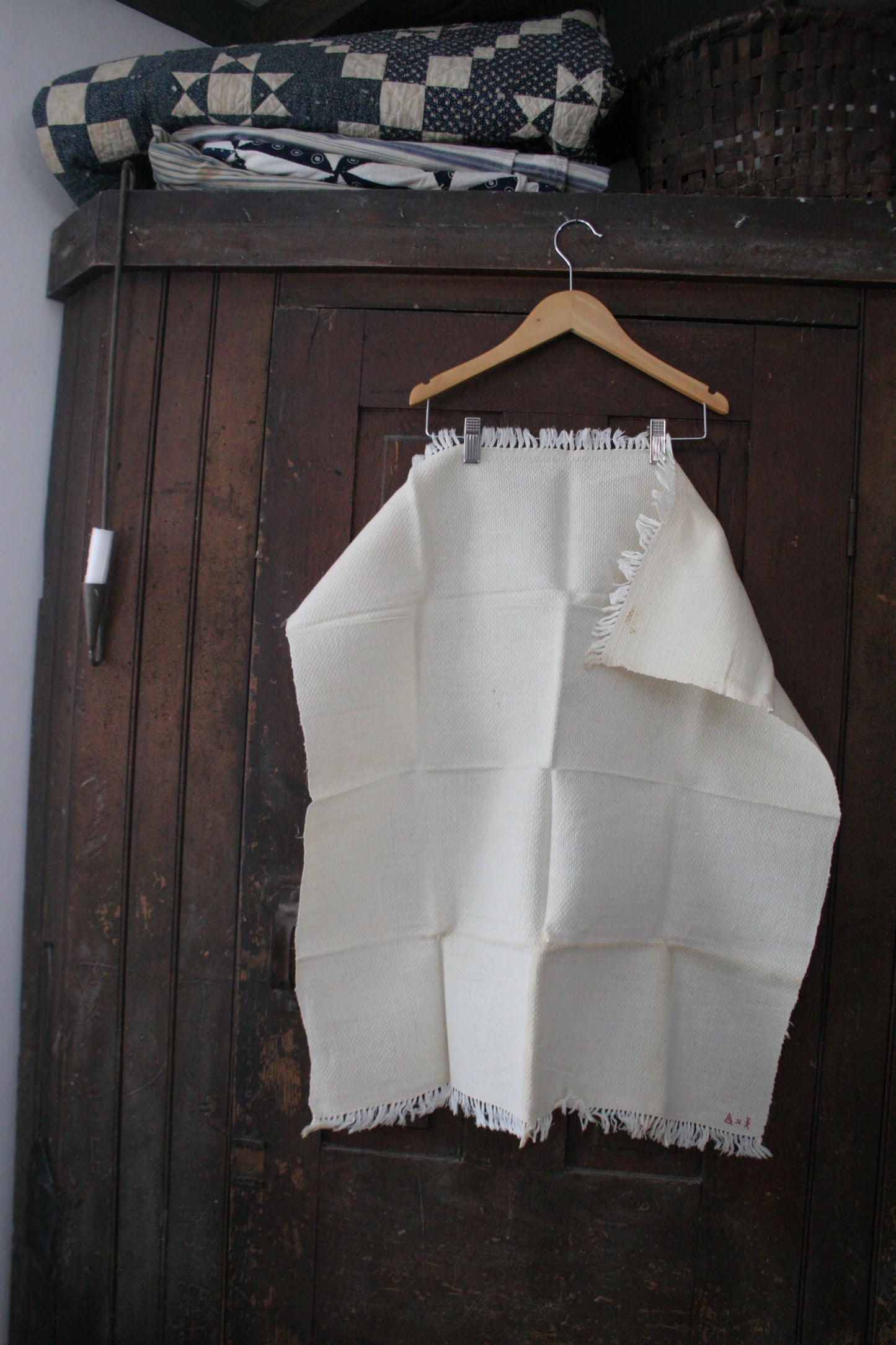 Antique French red monogram tea towels