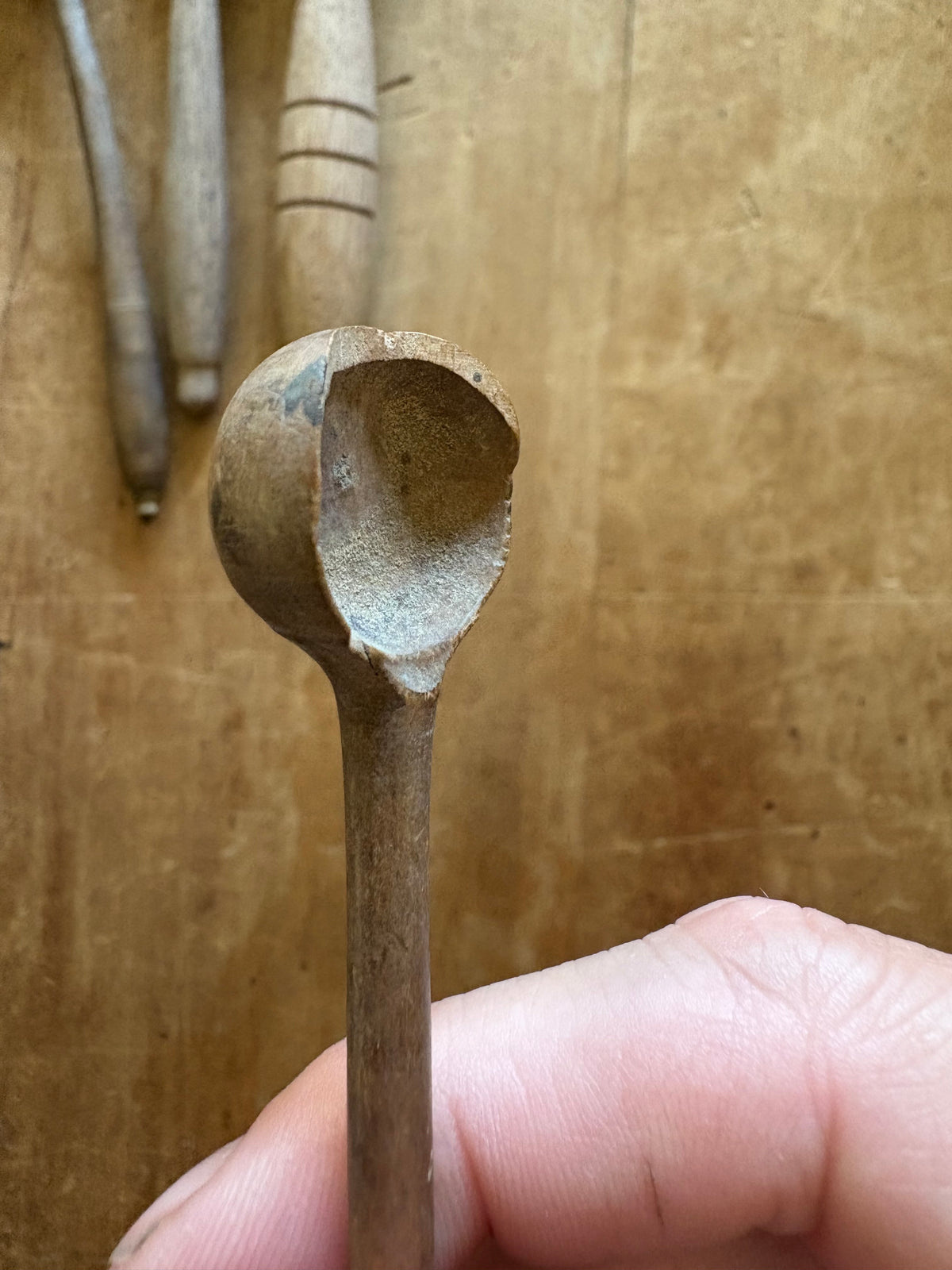 Antique primitive wooden salt spoon