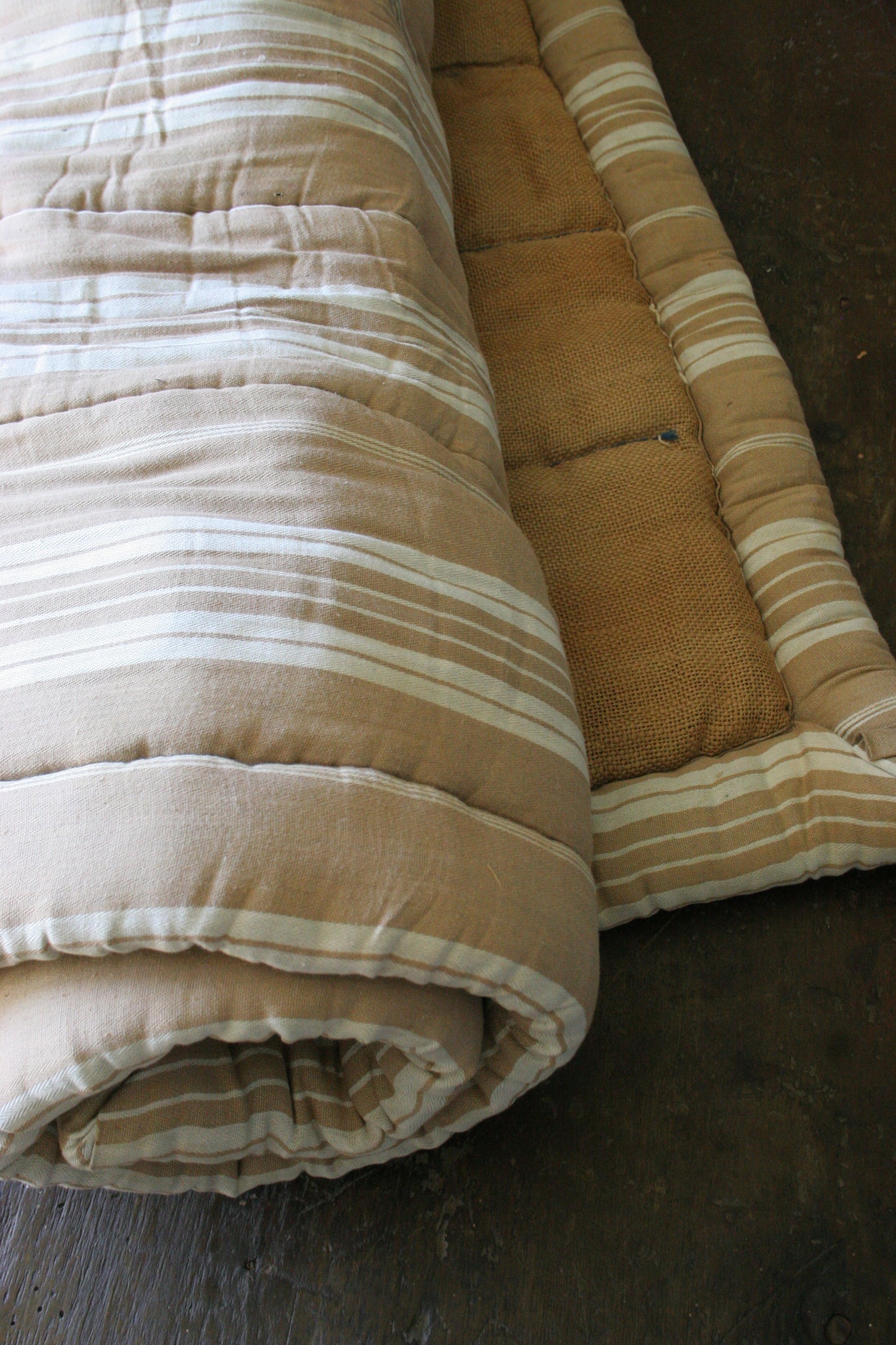 Vintage French ticking Daybed Mattress | heavy burlap